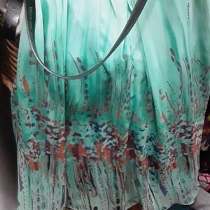 Belted green floral print dress
